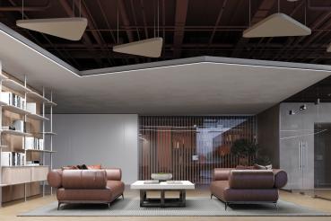 Preview: LED Trockenbauleiste schafft eine elegante Deckenkante in modernen Büros